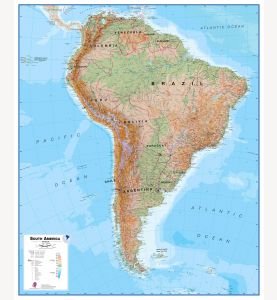 Large Physical South America Wall Map (Paper)
