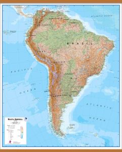 Huge Physical South America Wall Map (Wooden hanging bars)