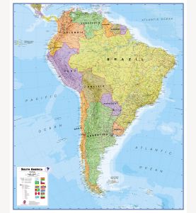 Large Political South America Wall Map (Paper)