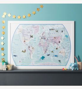 World Illustrated Sticker Map (Pinboard & wood frame - White)