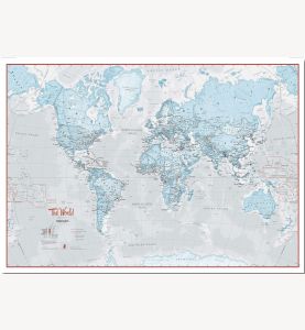 Large The World Is Art Wall Map - Aqua (Pinboard)