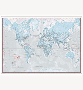 Large The World Is Art Wall Map - Aqua (Pinboard & wood frame - White)