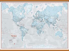 Huge The World Is Art Wall Map - Aqua (Wooden hanging bars)