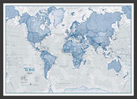 Small The World Is Art Wall Map - Blue (Pinboard & wood frame - Black)