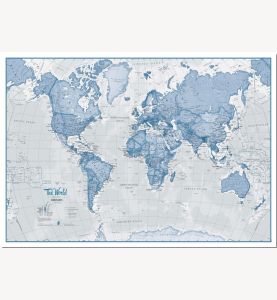 Large The World Is Art Wall Map - Blue (Pinboard)