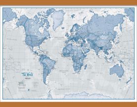 Small The World Is Art Wall Map - Blue (Wooden hanging bars)