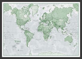 Small The World Is Art Wall Map - Green (Pinboard & wood frame - Black)