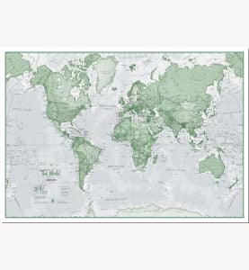 Large The World Is Art Wall Map - Green (Pinboard)