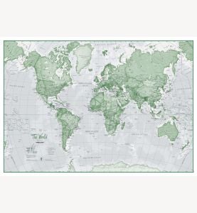 Large The World Is Art Wall Map - Green (Paper)