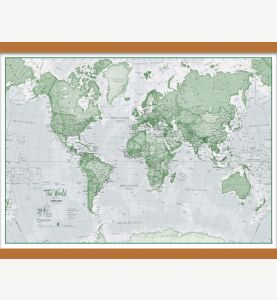 Medium The World Is Art Wall Map - Green (Wooden hanging bars)
