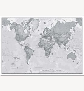 Large The World Is Art Wall Map - Grey (Pinboard)