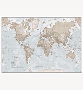 Large The World Is Art Wall Map - Neutral (Pinboard)