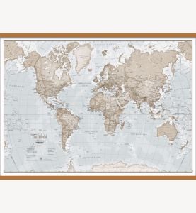 Huge The World Is Art Wall Map - Neutral (Wooden hanging bars)