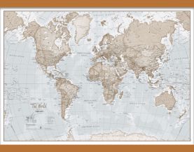 Medium The World Is Art Wall Map - Neutral (Wooden hanging bars)