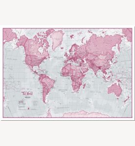 Large The World Is Art Wall Map - Pink (Pinboard)