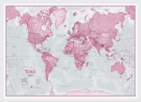 Small The World Is Art Wall Map - Pink (Pinboard & wood frame - White)