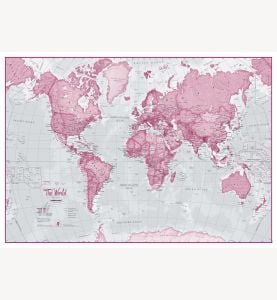 Large The World Is Art Wall Map - Pink (Laminated)