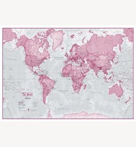 The World Is Art Wall Map - Pink