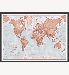 Small The World Is Art Wall Map - Red (Pinboard & wood frame - Black)