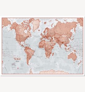 Large The World Is Art Wall Map - Red (Pinboard)
