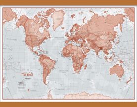 Medium The World Is Art Wall Map - Red (Wooden hanging bars)