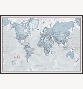 Large The World Is Art Wall Map - Teal (Pinboard & wood frame - Black)