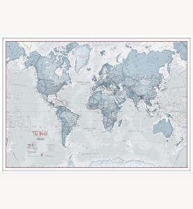 Large The World Is Art Wall Map - Teal (Pinboard & wood frame - White)