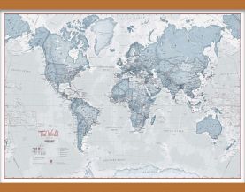 Small The World Is Art Wall Map - Teal (Wooden hanging bars)