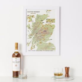 Scratch-Off Scotland Whisky Distilleries Print (Pinboard & wood frame - White)