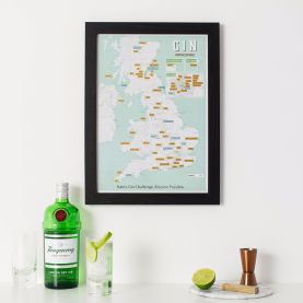 Scratch-Off UK Gin Distilleries Print (Pinboard & wood frame - Black)