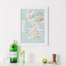 Scratch-Off UK Gin Distilleries Print (Pinboard & wood frame - White)