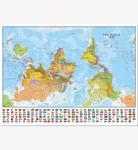 Large Upside-down Political World Wall Map with flags  (Pinboard)