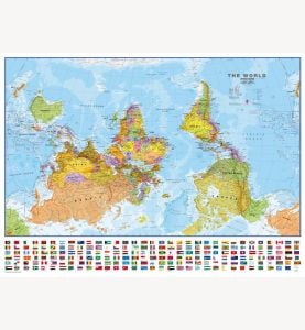 Large Upside-down Political World Wall Map with flags  (Paper)