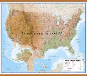 Large Physical USA Wall Map (Wooden hanging bars)