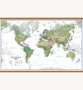 Large Environmental World Wall Map - White Ocean (Wooden hanging bars)
