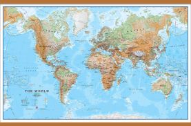 Large Physical World Wall Map (Wooden hanging bars)