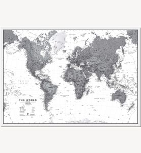 Large Political World Wall Map - Black & White (Pinboard)