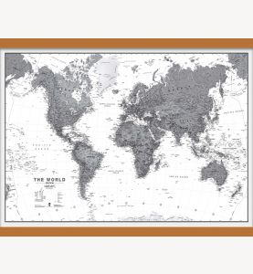 Medium Political World Wall Map - Black & White (Wooden hanging bars)