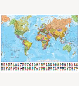 Large Political World Wall Map with flags (Pinboard)