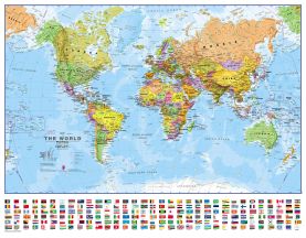 Small Political World Wall Map with flags (Laminated)