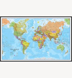 Large Political World Wall Map (Wood Frame - Black)