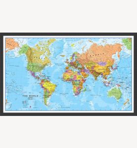 Medium Political World Wall Map (Wood Frame - Black)