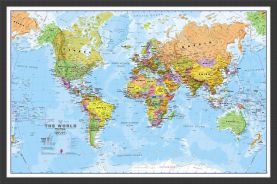Small Political World Wall Map (Pinboard & wood frame - Black)