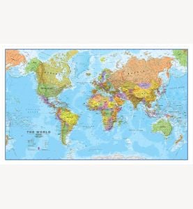 Large Political World Wall Map (Pinboard & wood frame - White)