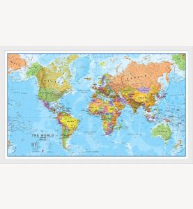 Medium Political World Wall Map (Wood Frame - White)