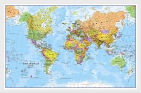 Small Political World Wall Map (Pinboard & wood frame - White)