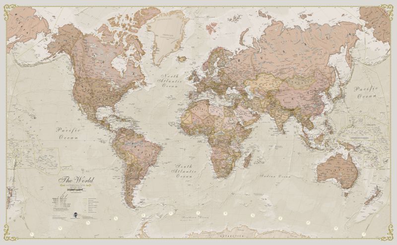 Small Antique World Map (Pinboard & wood frame - Black)