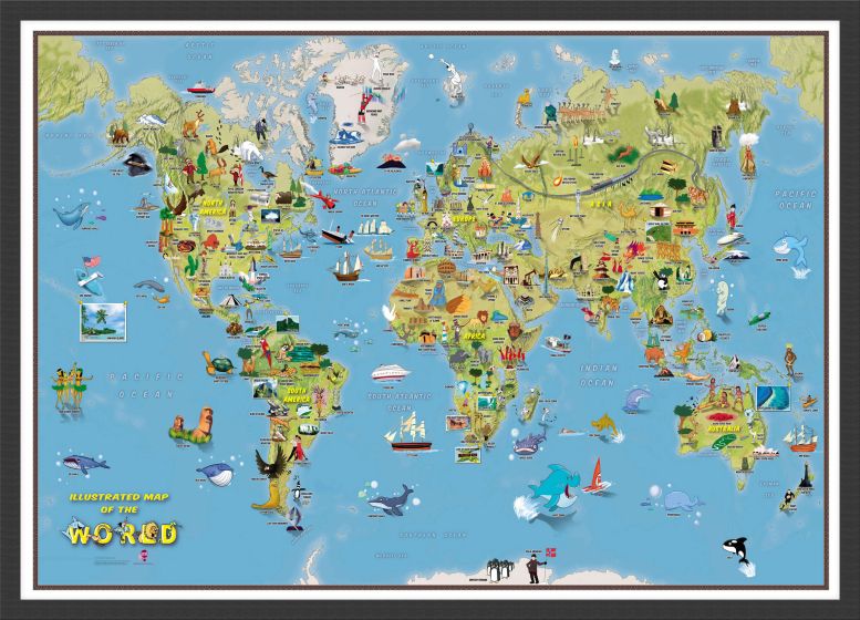Small Antique World Map (Pinboard & wood frame - Black)