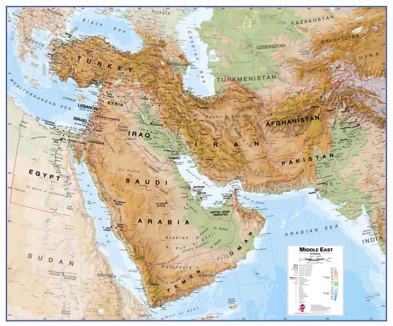 Physical Middle East Wall Map