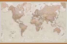 Large Antique World Map (Wooden hanging bars)